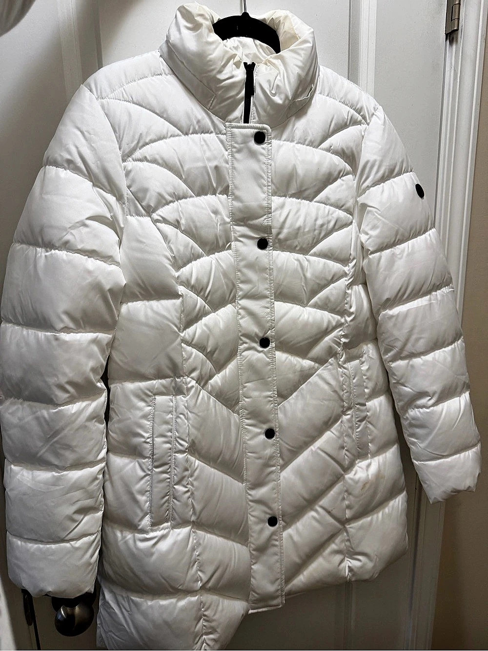 BINACL Women's Winter Warm Long Hooded Puffer Coat White Medium